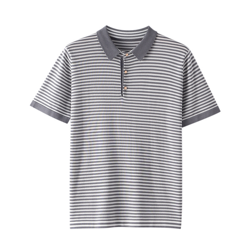 Men's Silk Short-sleeved T-shirt with Lapel Stripes Polo